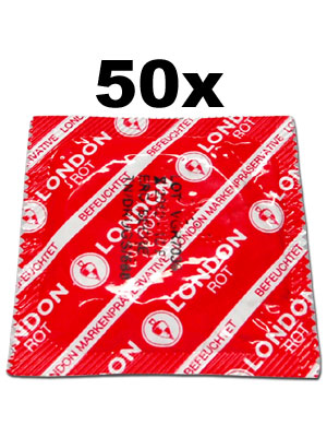 50 Stück London Kondome - Rot mit Erdbeeraroma