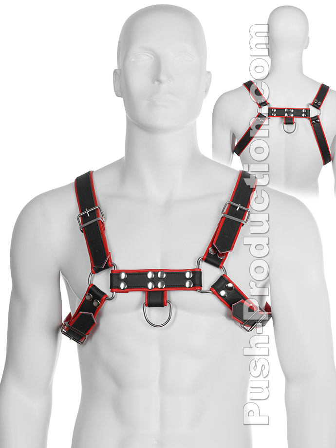 Echtledergeschirr BDSM Top Harness - Schwarz/Rot